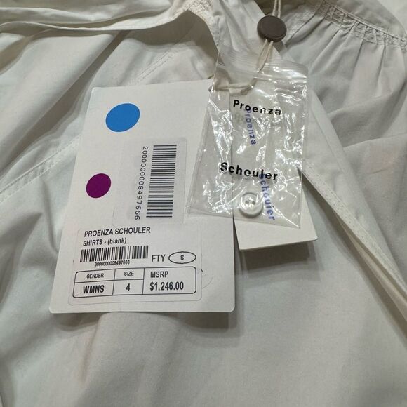 Proenza Schouler Pleated High Neck Blouse Small Cotton Poplin White Long Sleeve - Picture 11 of 16